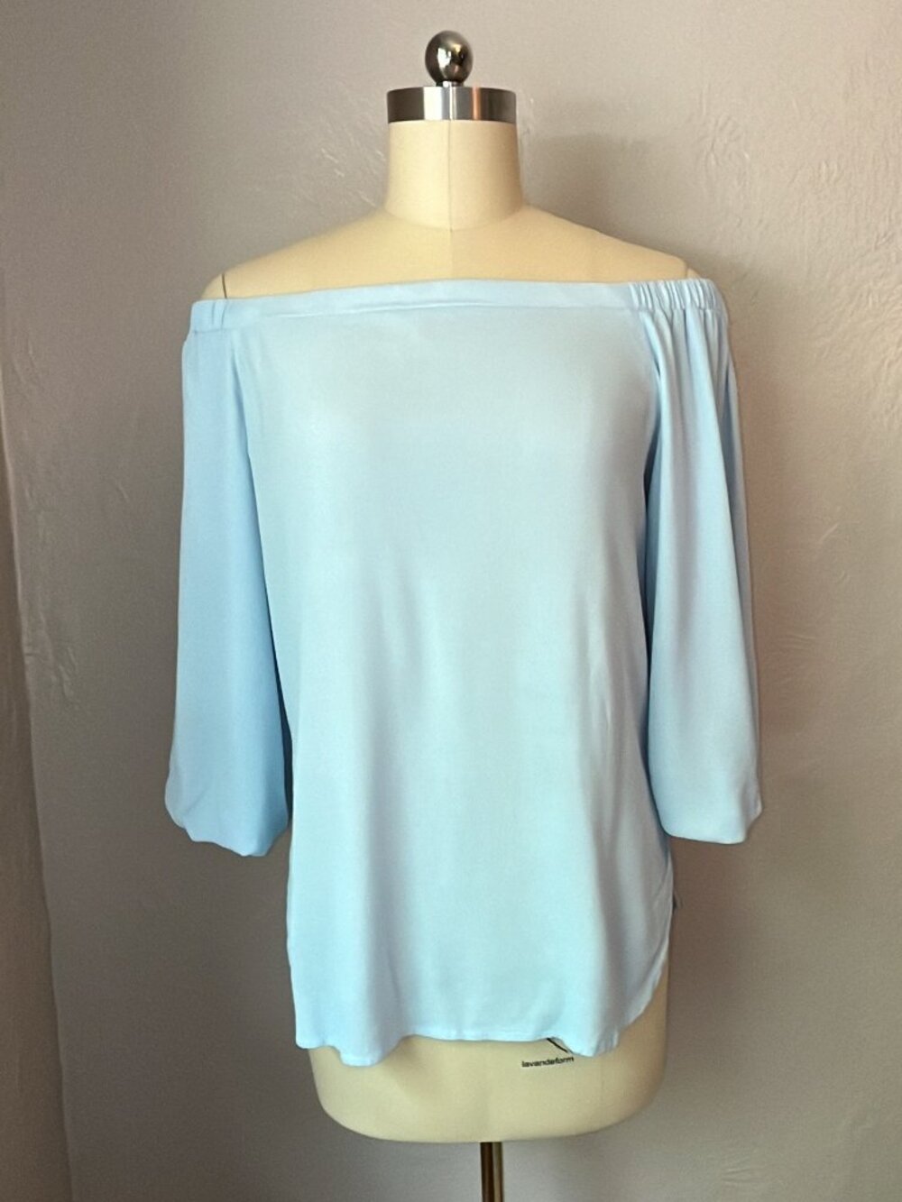 Baby Blue Off Shoulder Blouse XL Flowy Balloon Sleeve Top